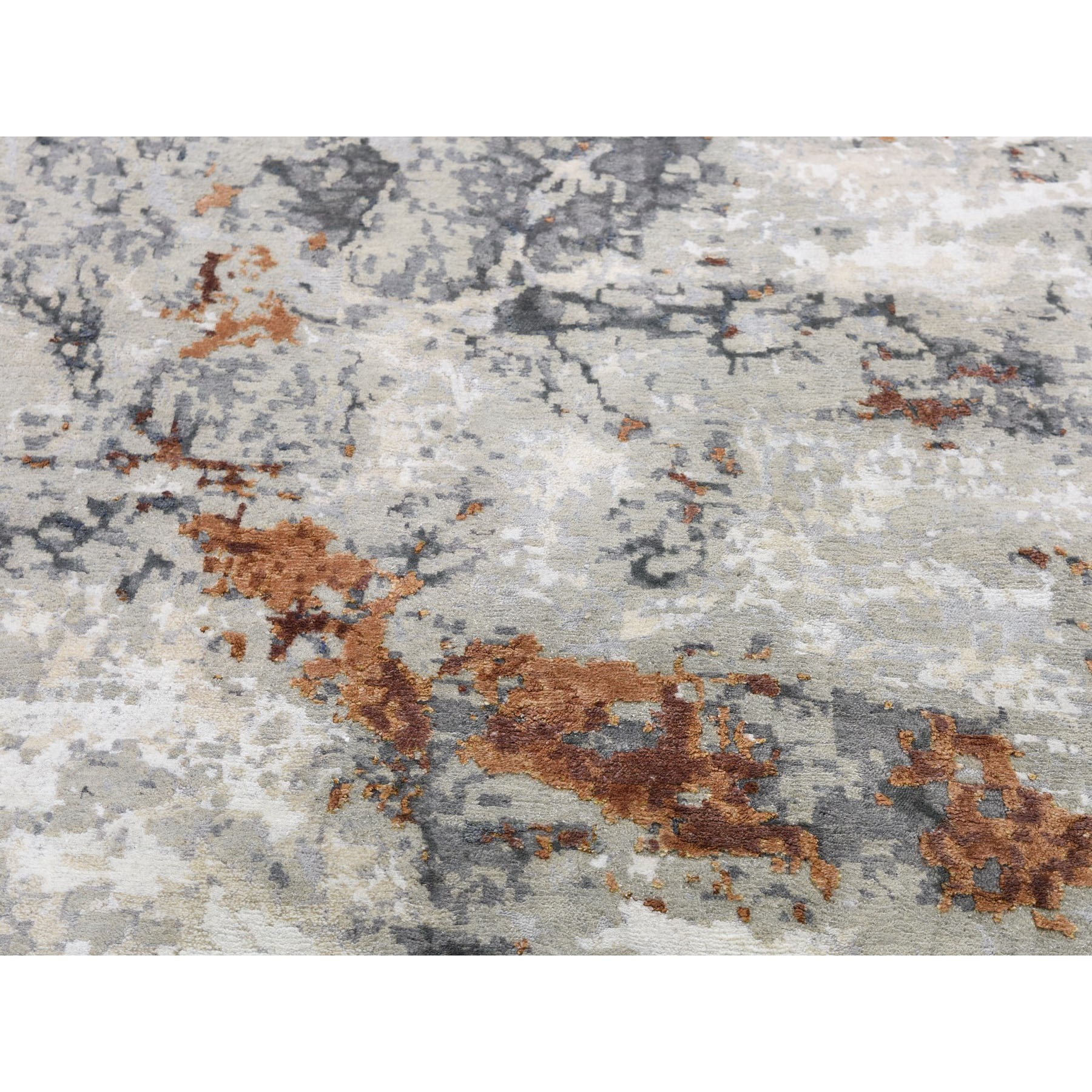 6'x9'1" HiLow Pile Abstract Design Wool And Silk Hand Knotted Oriental